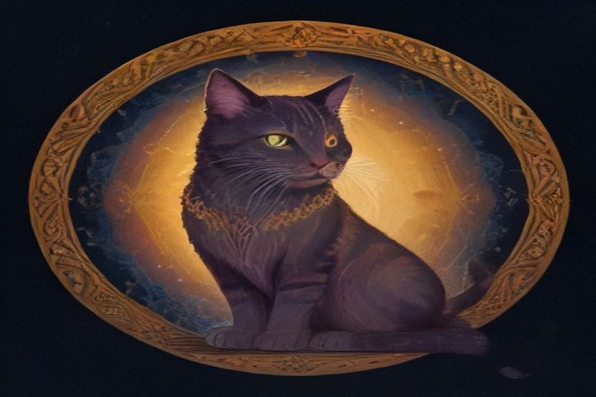 Gato preto de olhos dourados em penumbra, representando o animal de poder gato como guardião do umbral