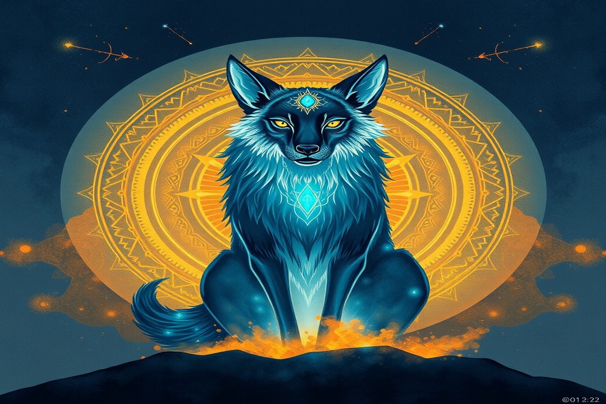 Sombra de um lobo entre árvores ao entardecer, representando o chamado do animal espiritual