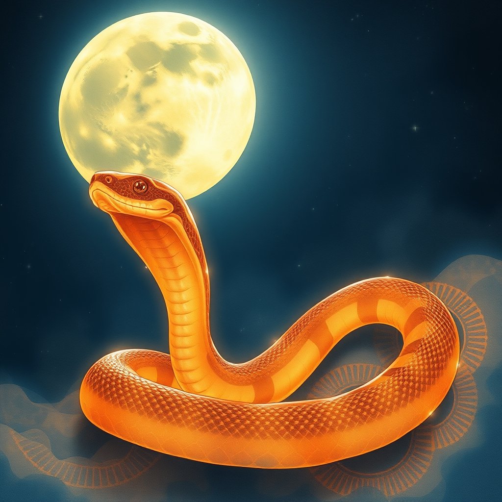 Representação artística de uma serpente ancestral com elementos simbólicos de sonho e memória