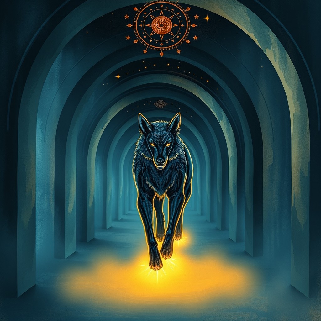 Silhueta de um lobo sob a lua refletida em um lago, evocando o retorno do animal nos sonhos