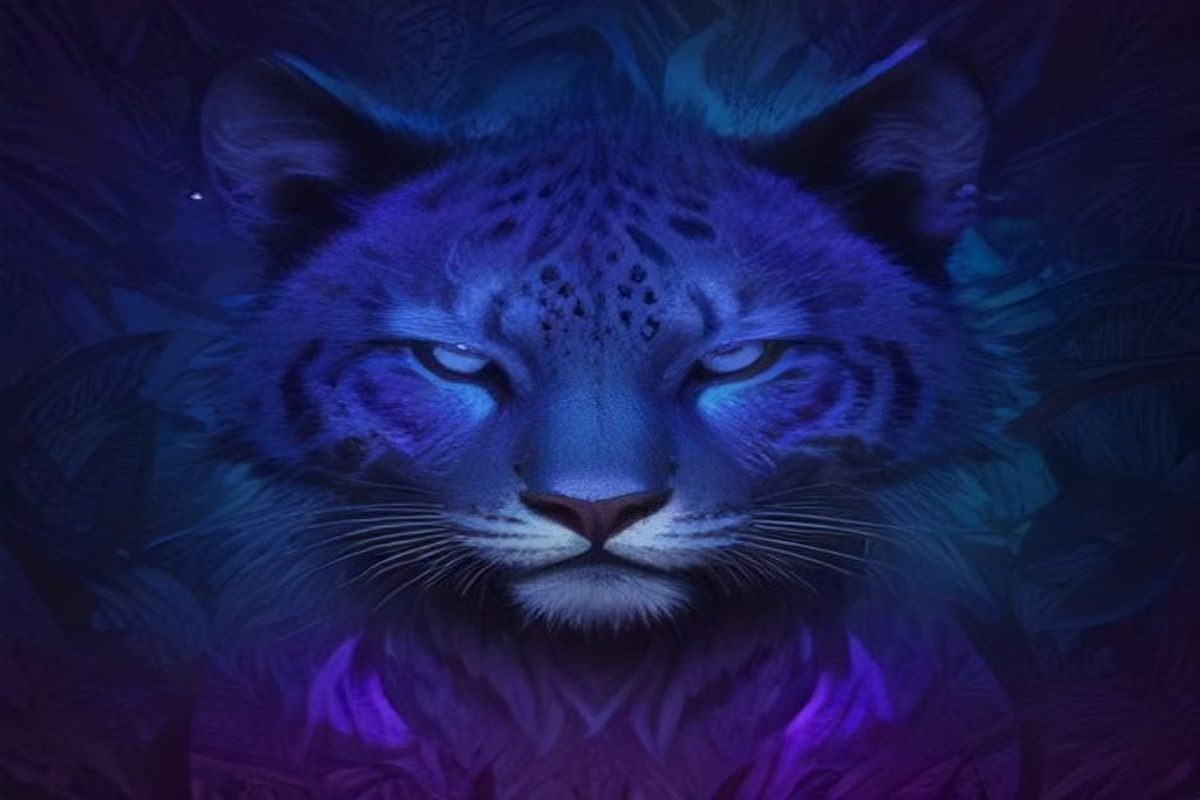 Onça-pintada na escuridão da floresta, olhos brilhantes, símbolo do animal de poder jaguar e da medicina da noite